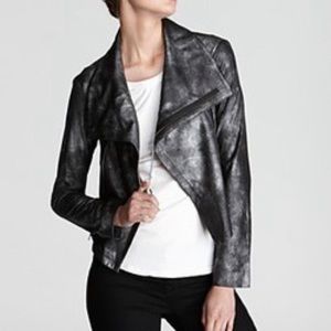 Georgie Rohm Moto Jacket Womens Small Metallic Black Faux Leather Zip Wrap
